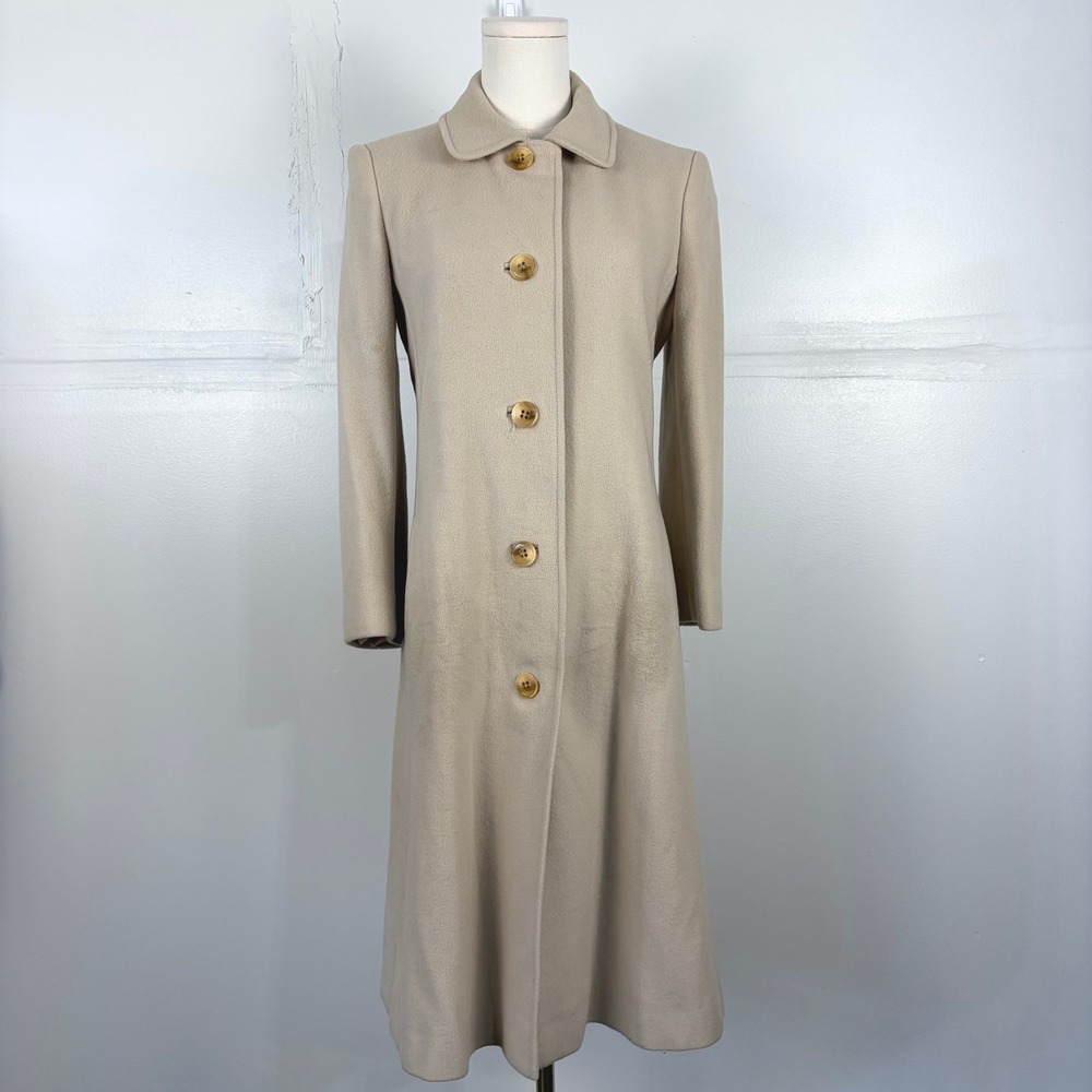 Ultima by Mr Vincent Vintage 100% Cashmere Long Coat Beige Neutral Luxury Sz S/M